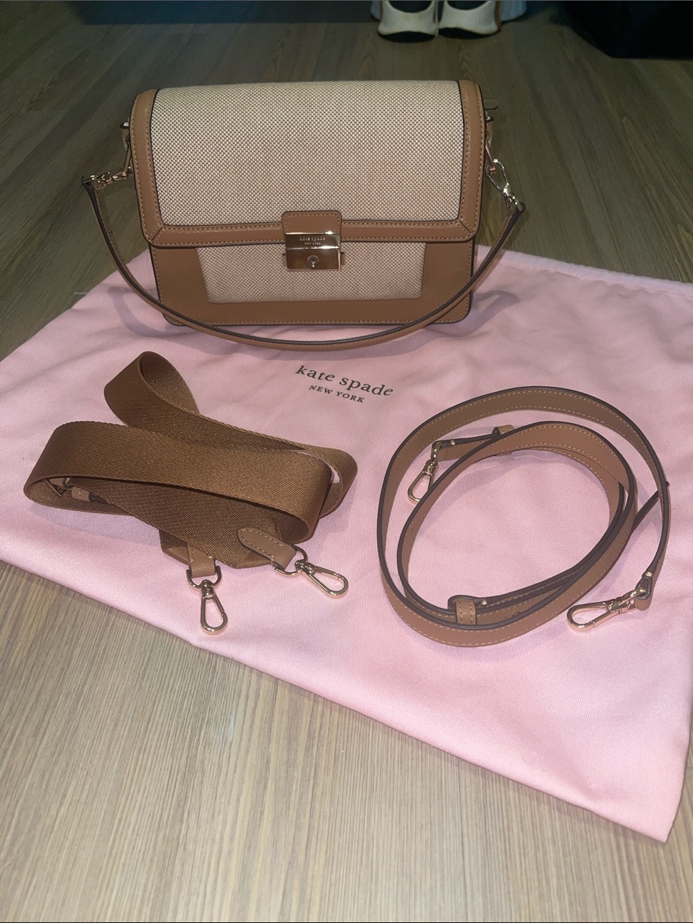 kate spade Tan and Cream Crossbody Satchel
